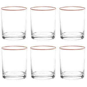 shopping pas cher Maisons Du Monde Verres Avec Bordures Rouges Et Blanches (x6) Et Plateau Rond En Métal Noir 6